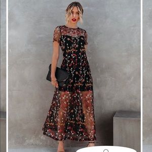VICI Embroidered Mesh Maxi Dress